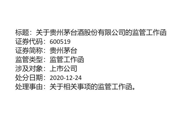 上交所发布贵州茅台监管工作函，加强2021年元旦市场价格监管